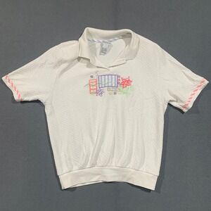 Koret Francisca Polo Shirt Womens Large‎ White Embroidered Vintage Grannycore L